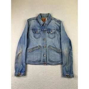 Levis Jean Jacket Girls Junior XL Blue Trucker Distressed Denim Western 86587-07